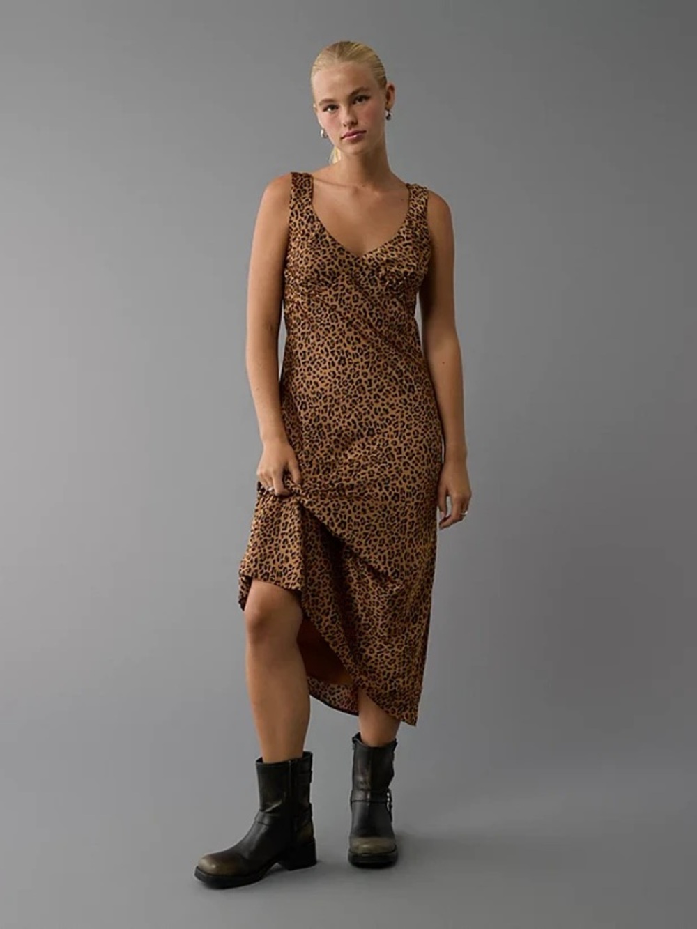 American Eagle Outfitters Brown Leopard‎ Print Silky Maxi Slip Dress